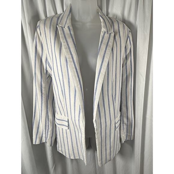 H&M Striped Linen Blend Jacket White Blue 8 Coastal Chic Preppy Academia 88-26 - Picture 3 of 14